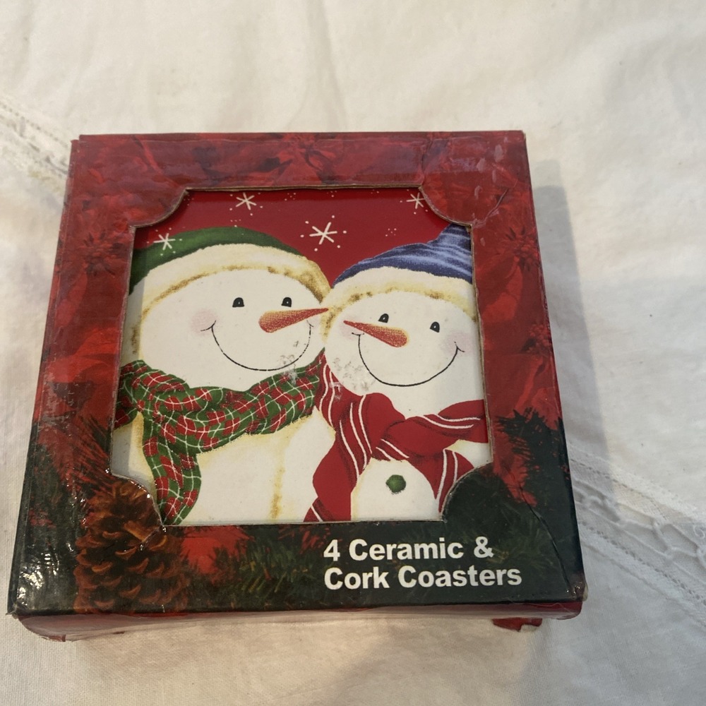 Ceramic Holiday/Winter Snowman Drinking Coasters Set Of 4
